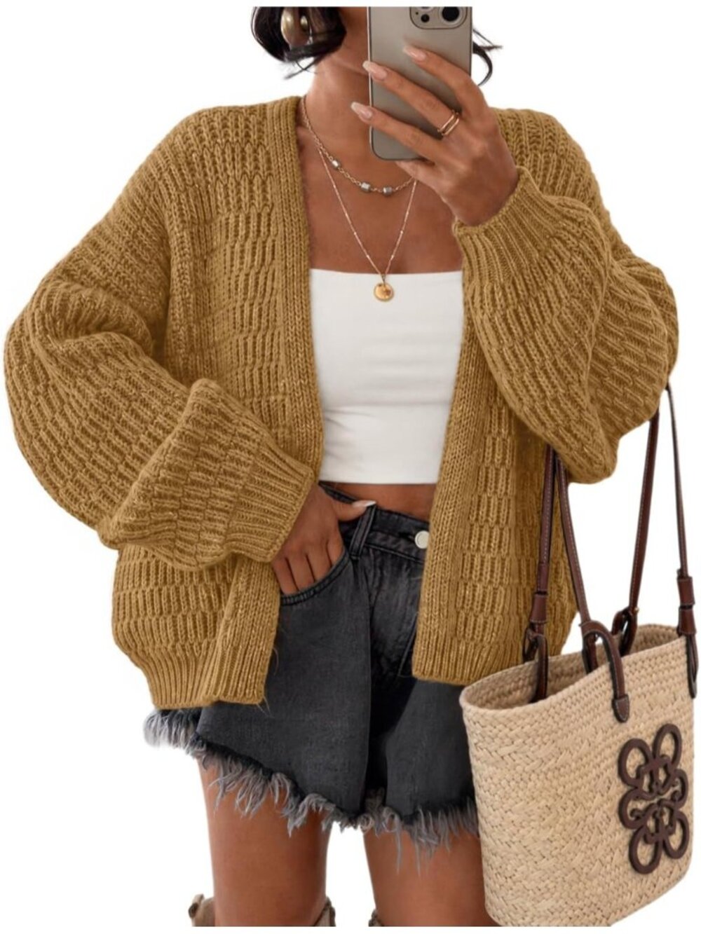 Women's Ginger Long Sleeve Chunky Knit Oversized Open Front Cardigan Sweaters